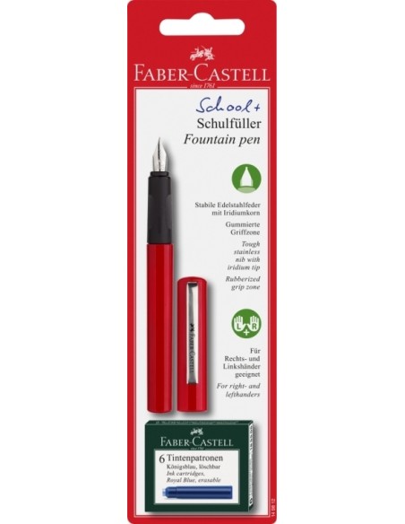 Faber-Castell School+ fountain pen, red on blister card