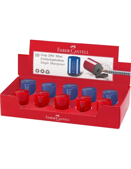 Faber-Castell Grip Mini sharpening box, red, blue, assorted