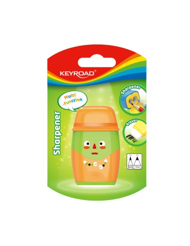 2-hole sharpener with eraser, new design 1pc/blister card