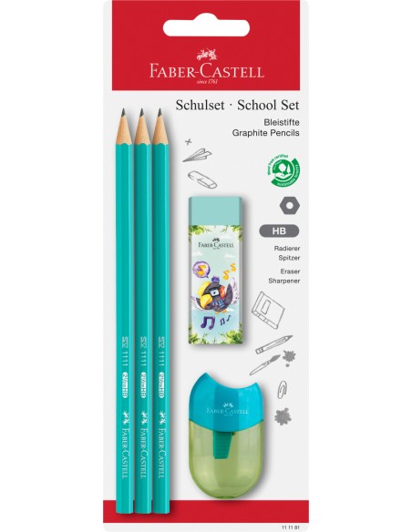 Harilik pliiats Faber-Castell 1111 HB koolikomplekt värviline