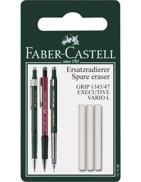 Faber-Castell Grip 1345/47 spare erasers for mechanical pencil, blister card of 3